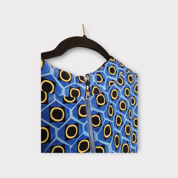 Alice + Olivia Womens Lanna Romper M Blue Yellow Geometric Print Mod Revival - Picture 9 of 10